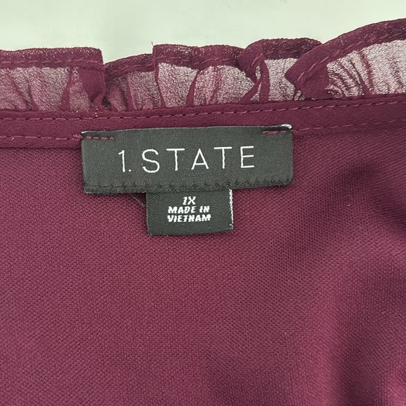 Smocked Blouse 1X Sheer Plum Ruffle Neck Tie Romantic Boho Dark Fairy Whimsigoth - Picture 7 of 10